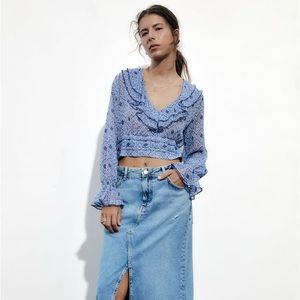 NWT ZARA Ruffled Print Blouse